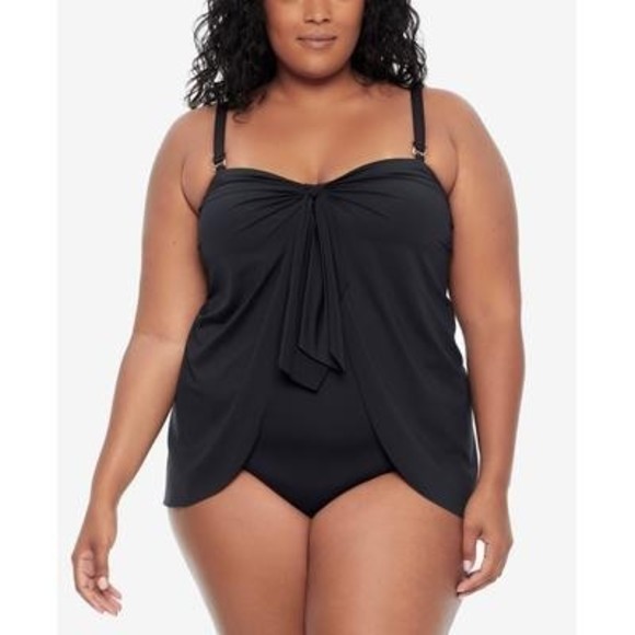 Lauren Ralph Lauren One-Piece Black Swimsuit, Scarf Tie Overlay, Size 18W - Picture 1 of 11
